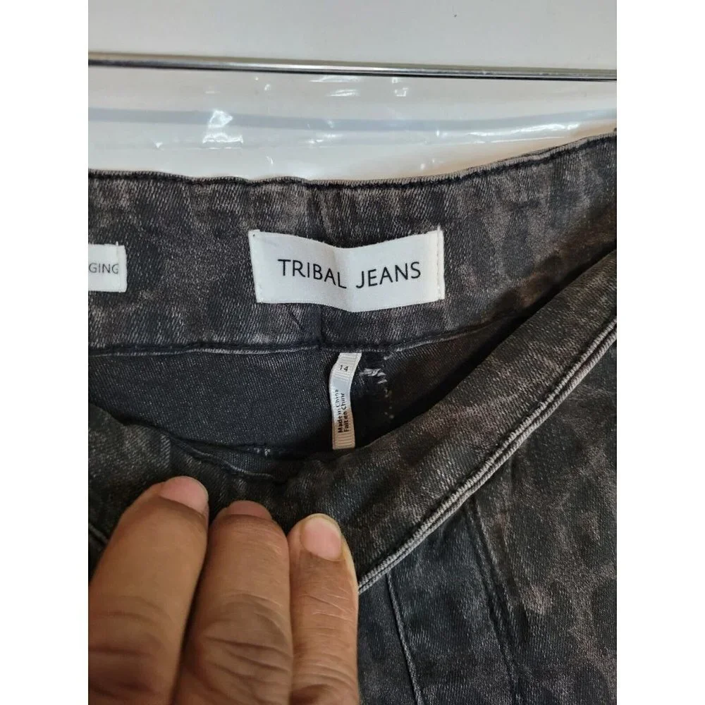 Tribal Jeans Audrey Mid Rise Ankle Jegging Grey Leopard Print Size‎ 14 Pull On